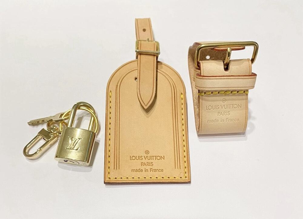 Louis Vuitton Name Tag Strap Poignet Lock & Key 1 Set -Beige France Authentic